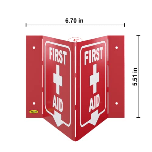 Stay Safe with our OSHA Compliant Folded Projecting First Aid Sign - 5"x7", 1mm Aluminum, Essential Workplace Safety Warning - color: First Aid