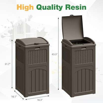 Flamaker 30 Gallon Trash Can, Resin Outdoor Garbage Can with Lid 2 Pack - color: Deep Brown, size: 2 Packs