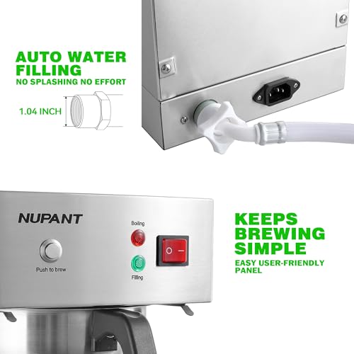 NUPANT Auto-Filling Commercial Airpot Coffee Brewer 2.2L/74oz Dirp Coffee Maker Machine with 24 Hours Hot Thermal Carafe Stainless Steel Pour Over Coffee Dispenser 120V/1450W for Restaurant Office - size: Auto-Filling