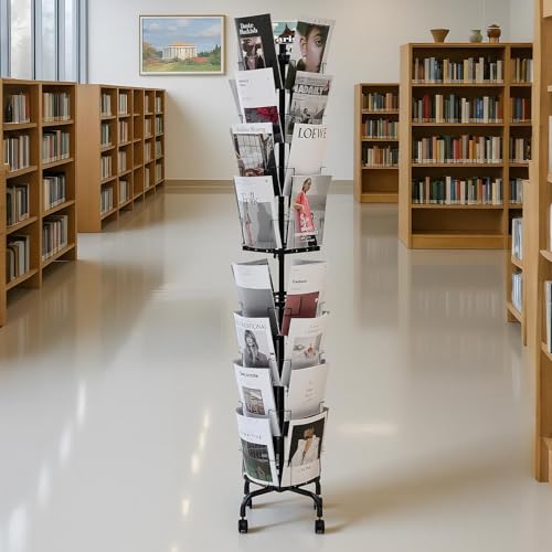 VEVOR Greeting Cards Display Rack, 32 Pockets Rotating Postcard Brochure Display Stand, 360° Spinning Card Display Rack with Sign Holder & 4 Wheels (2 Lockable) for Exhibitions Office Trade Show - size: without wheels