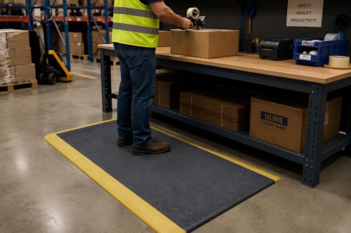 Guardian 240276001BY Soft Step Anti-Fatigue Floor Mat, Vinyl, 27"x 60", Black with Yellow Stripe - color: Black and Yellow, size: 60"L x 27"W x 0.4"Th