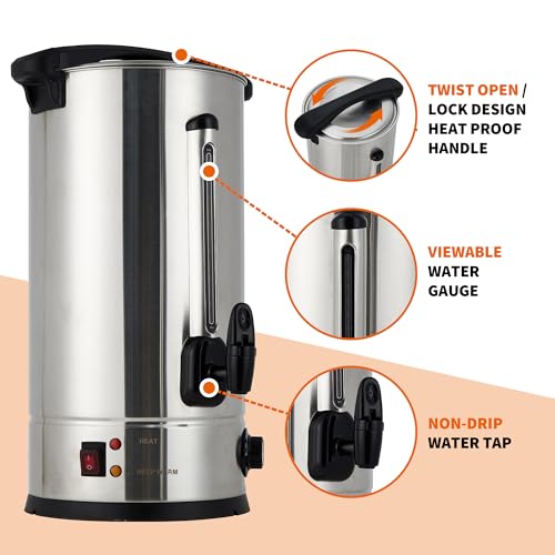 100-Cup Coffee Urn, 14L / 3.8Gal Double Wall Insulation Coffee Dispenser, Stainless Steel Large Hot Beverage Dispenser with Automatic Temperature Control & Faucet Commercial Coffee Urn, Silver - color: Silver, size: 14L/3.7Gal