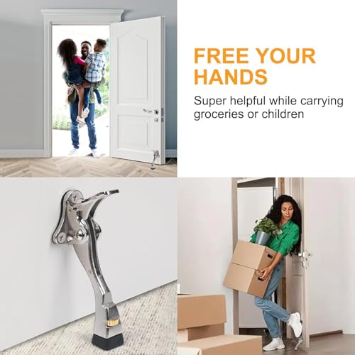 12 Packs Heavy Duty Kickdown Door Stopper, One Touch Adjustable Kickdown Door Stop for Heavy Doors, 4 in Metal Door Kickstand with Rubber Tip & Wall Protectors for Wide Doors - color: Satin Nickel, size: 4 inch x 12pack