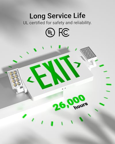Sunco 6 Pack Green Exit Signs with LED Emergency Lights & Backup Battery - size: 6 Pack