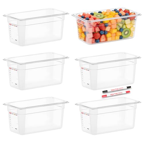 6-Pack 1/3 Size 6" Deep Polycarbonate Food Pans, NSF Commercial Clear Food Prep Pan, Hotel Pan for Salad Bar, Prep & Home Kitchen Use, Food-Grade with Erasable Markers - color: 1/3 Size, size: 6" Deep