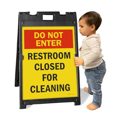 SmartSign 24" x 18" Do Not Enter Restroom Closed For Cleaning Sidewalk Sign Kit, Two-Sided A-Frame, Plastic, USA Made, Yellow, Black and Red (1 A-Frame + 2 Sign Panels) - color: 18" x 24"