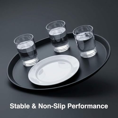 QWORK 16-Inch Round Non-Slip Serving Trays – 4 Pack Rubber Surface Plastic Tray Set for Restaurant, Café & Bar