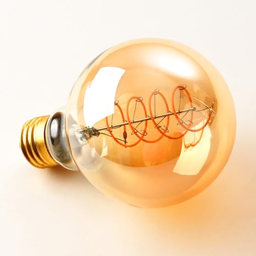 Leools Vintage LED Spiral Filament Bulb G25/G80 Dimmable Flick-Free 6W CRI95 LED Edison Globe Light Bulb E26 Base,Amber Glass,Warm White,2200K, 400LM(40W Equivalent), Pack of 4 - style: G25-4.72in