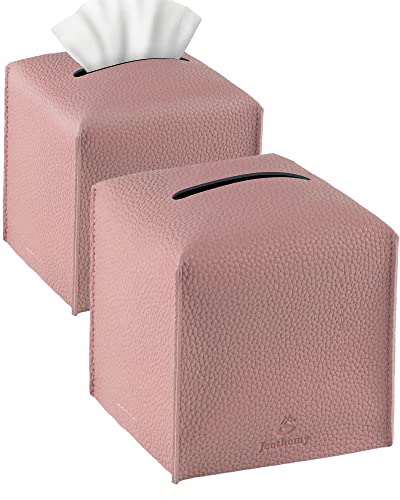 Tissue Box Cover, Jeethemy Square PU Leather Tissue Box Holder, Modern Tissue Case Facial Paper Organizer Dispenser，5X5X5'',Double Pink - color: Double Pink