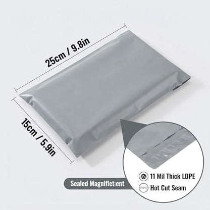 100 Pcs Grey 5.9×9.8 Inch Thick Poly Mailers, 11 Mil Heavy Duty Self-Adhesive Waterproof Tear-Proof Shipping Bags For Clothing Parcel Delivery