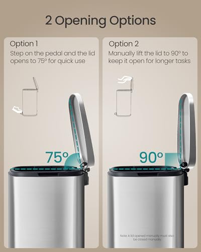 SONGMICS 20 Gallon (75 L) Trash Can, Stainless Steel, Step-On Pedal - color: Silver, size: 20 Gal.