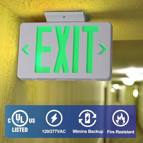 TANLUX Green Exit Sign, LED Emergency Exit Light with Battery Backup, UL Listed, AC 120/277V, Hardwired Exit Signs with Emergency Lights, Commercial Emergency Lights for Business - 6 Pack - color: Green, size: 6 Pack