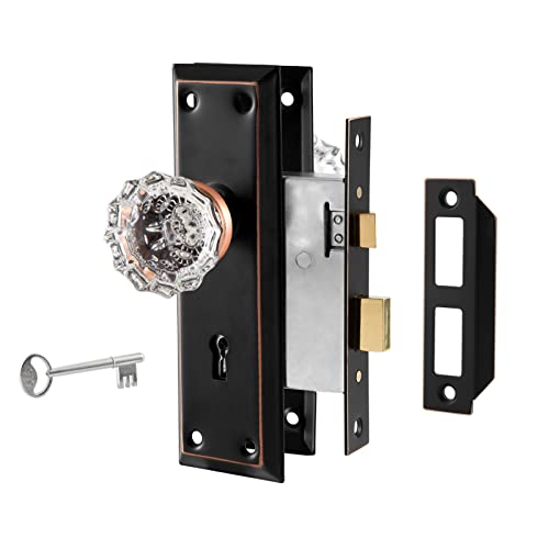 Mortise Lock Set for Interior Door with Crystal Glass Door Knobs - color: Oil Rubbed Bronze, size: Interior Mortise