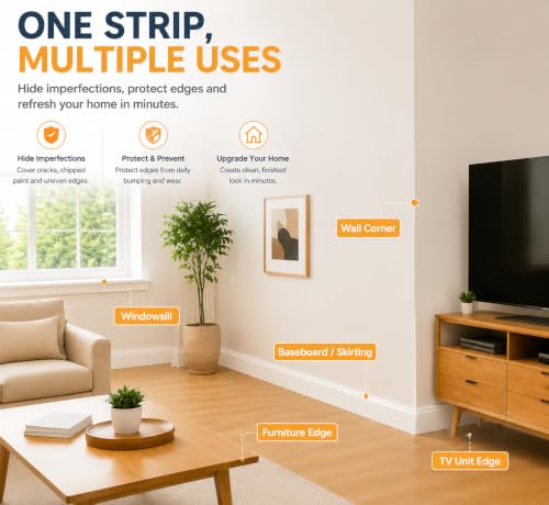 Wall Corner Protector Self-Adhesive Flexible – Durable Rubber, Furniture Edge Guard, Easy to Install, White, Prevents Wall Damage, Ideal for Home or Office Use - size: 0.8in×10.8ft