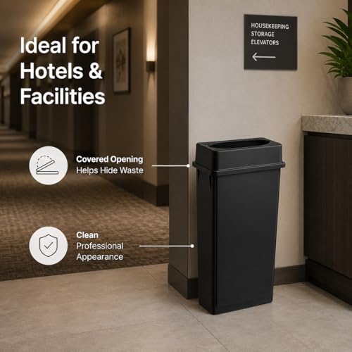23 Gallon Slim Rectangular Commercial Trash Can, Heavy Duty Plastic Indoor Waste Bin for Kitchen, Office, Restaurant, School, Restroom & Janitorial Use (Black, with Lid) - color: Black