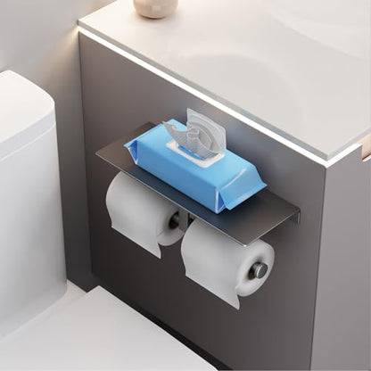 Danpoo Grey Toilet Paper Holder with Shelf, Double Roll Commercial Toilet Paper Dispenser - color: Grey