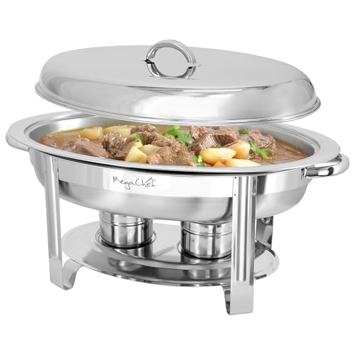 MegaChef 5.8 Quart Oval Stainless Steel Professional Kitchen Chafing Dish/Food Warmer/Buffet Server Serving Trays for Entertaining, Catering, Large Gatherings (5.8 Quart) - size: 5.8 Quart