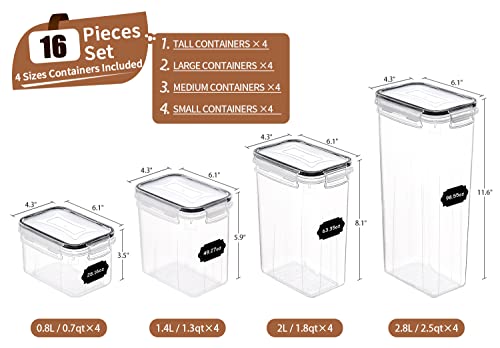 PRAKI Airtight Food Storage Containers Set, 16 Pcs BPA Free Plastic Dry Food Canisters for Kitchen Pantry Organization and Storage Ideal for Cereal, Flour & Sugar - Labels, Marker(Black) - color: Black-16 Piece