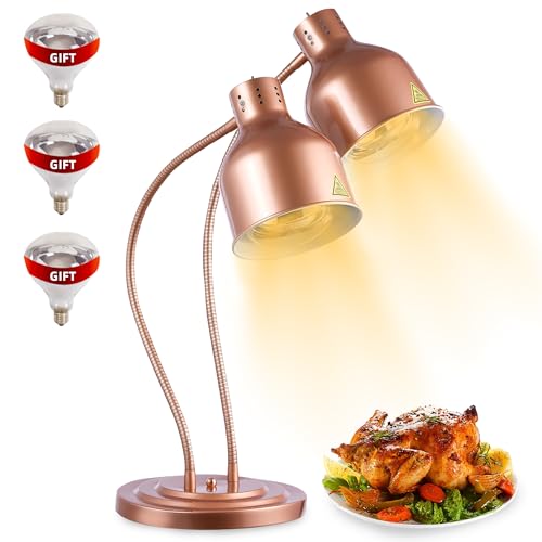 Food Heat Lamp with 3 Bulbs, 500W Rapid and Steady Heating, Matte Copper - color: Painted Copper