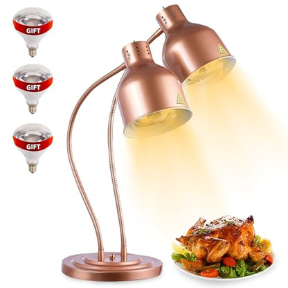 Food Heat Lamp with 3 Bulbs, 500W Rapid and Steady Heating, Matte Copper - color: Painted Copper