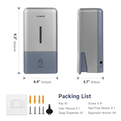 AIKE Liquid Commercial Soap Dispenser,27oz for Bathroom Sleek Silver,AK1006 - color: Silver