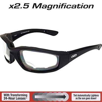 Global Vision Kickback Auto-Darkening Photochromic Bifocal Safety Glasses Clear to Smoke, Padded Frame, ANSI Z87.1 Certified - color: +2.5 Bifocal
