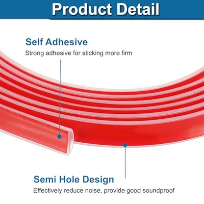 PATIKIL Silicone Weather Stripping Door Seal, 9.8 ft D Shape Weather Stripping Self Adhesive Door Seal Strip for Door Frame, Window Sealing, Large Gap, 1/2" Wx5/128 Tx1/5 H, Clear/Red - size: 9.8 ft Long, 1/2"Wx5/128"Tx1/5"H
