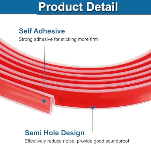 PATIKIL Silicone Weather Stripping Door Seal, 19.7 ft D Shape Weather Stripping Self Adhesive Door Seal Strip for Door Frame, Window Sealing, Large Gap, 1/2" Wx5/128 Tx1/5 H, Clear/Red - size: 19.7 ft Long, 1/2"Wx5/128"Tx1/5"H