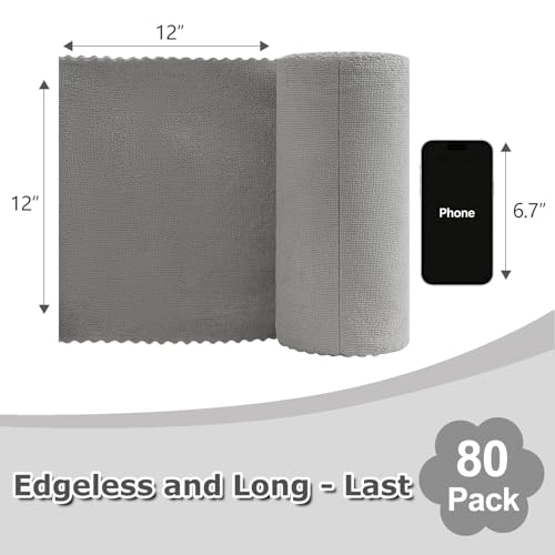 Jessy Home 80 Pack Reusable Paper Towels Grey Microfiber Cleaning Cloth Roll 12"x12" Microfiber Towels for Kitchen, Tear Away Cloth, Lint Free Rags for House,Car,Window,Cleaning Supplies - color: Ash Grey