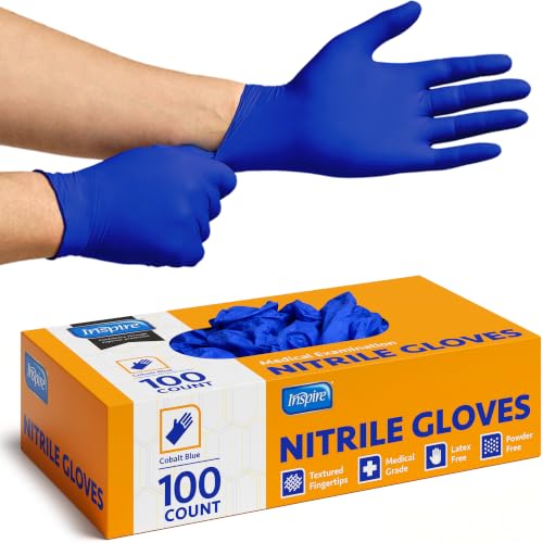 Inspire Cobalt Blue Nitrile Disposable Gloves | 4.5 Nitrile Safety Medical Exam Cooking Cleaning Disposable Gloves - size: X-Large, style: Blue - Box of 100