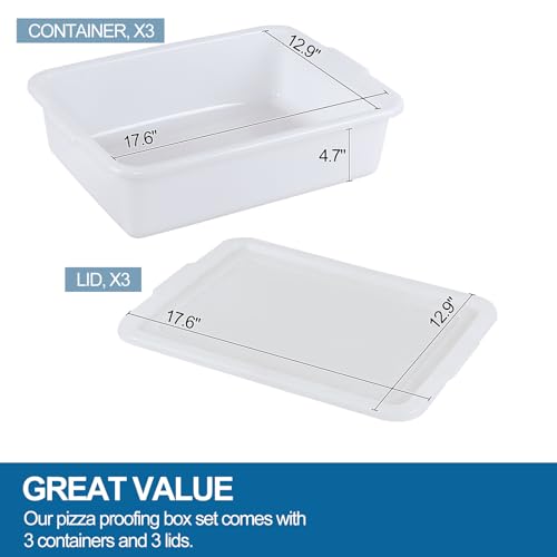 3-Pack 13 L Pizza Dough Proofing Box with Lid, White