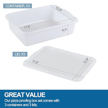 3-Pack 13 L Pizza Dough Proofing Box with Lid, White