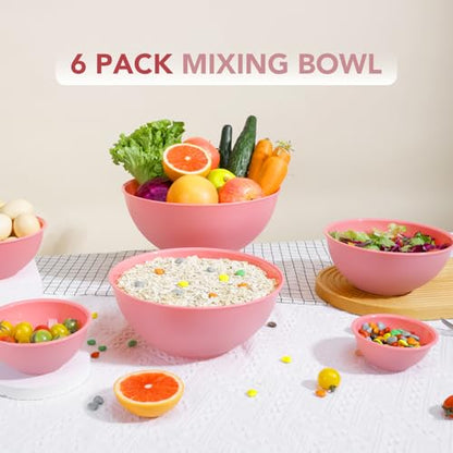 BoxedHome BPA Free Plastic Round Mixing Bowl with Lids, 12 Pack Nesting Bowls with Lids Set, Microwave and Dishwasher Safe Prep & Serving Bowls Great for Mixing, Baking, Serving (Pink, 12pcs) - color: Pink