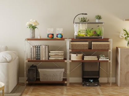 3-Tier Industrial Bookshelf, Wood and Metal Shelf Unit, Storage Bookcase - color: Walnut, size: 3T32IN