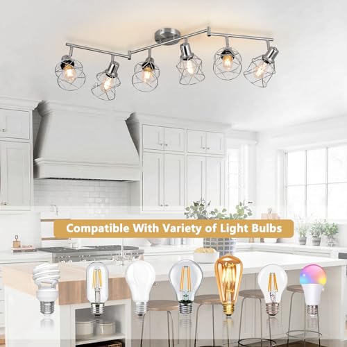 WILON Track Lighting Fixtures, 6-Light Brushed Nickel Flush Mount Track Light Ceiling, 6 Way Spot Light Kitchen Light Fixtures Directional Ceiling Spotlight for Kitchen Hallway Living Room - color: Brushed Nickel, size: 6-Light-Cage