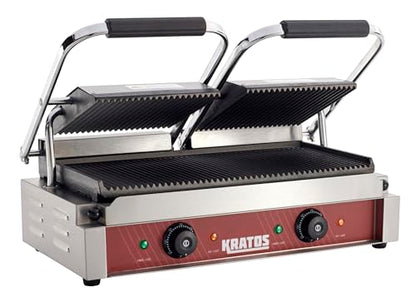 Kratos Commercial Electric Panini Sandwich Grill with Grooved Plates - size: Large w/ Grooved Plates