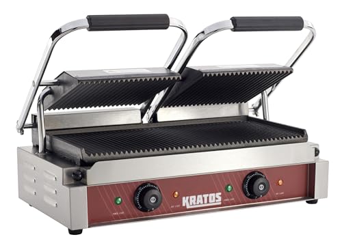 Kratos Commercial Electric Panini Sandwich Grill with Grooved Plates - size: Large w/ Grooved Plates