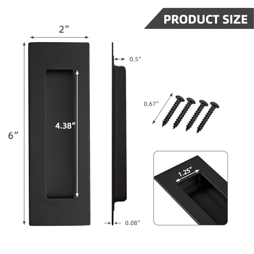 Pocket Door Handles and Edge Pull Matte Black, 6Inch Handles Hardware Latch,Recessed Finger Flush Pulls,for Closet,Sliding,Barn Door - color: Black, size: 6Inch-B