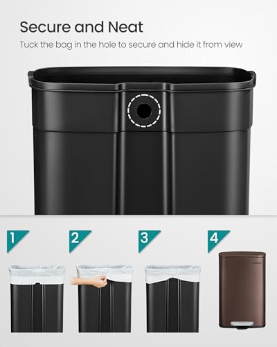 SONGMICS 13 Gallon (50 L) Trash Can, Stainless Steel, Step-On Pedal - color: Brown, size: 13 Gal.