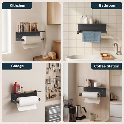 FORIOUS Wall Mount Paper Towel Holder with Shelf for Kitchen, Matte Black - color: Matte Black