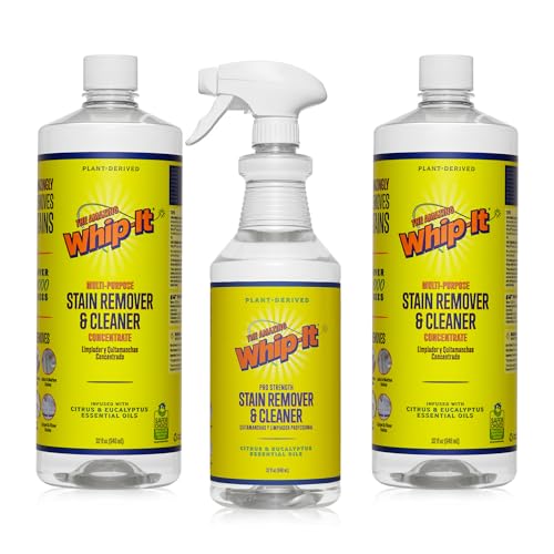 Whip-It Stain Remover and Concentrate Kit, 2-32oz Concentrates & 1-32 OZ Pro Spray Stain Remover, Makes 64 Bottles, Removes Coffee, Wine, Baby Stains, Pet Stains, Plant Based, Enzyme Cleaner, 500 Uses - size: 32 Fl Oz (Pack of 3)