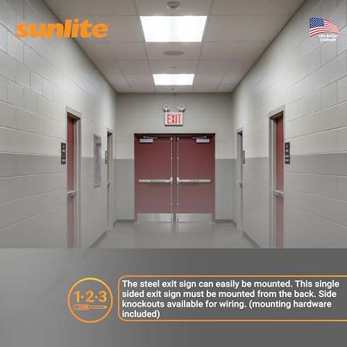 Sunlite 05275 LED Steel Exit Sign Combo, White Housing with Red Lettering, 90-Minute Battery Power Back-Up, Dual-360 Degree Adjustable Head Lamps, 200 Lumens, 120-277V, Fire Safety, NYC Compliant