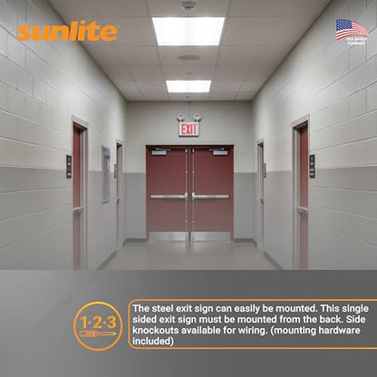 Sunlite 05275 LED Steel Exit Sign Combo, White Housing with Red Lettering, 90-Minute Battery Power Back-Up, Dual-360 Degree Adjustable Head Lamps, 200 Lumens, 120-277V, Fire Safety, NYC Compliant