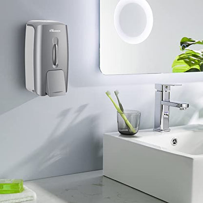 Commercial Wall Mount Soap Dispenser, Refillable ABS Plastic Manual Liquid Hand Soap Sanitizer Dispenser, 27oz (800ml) Large Capacity for Restaurant Office Public Restroom - color: Silver