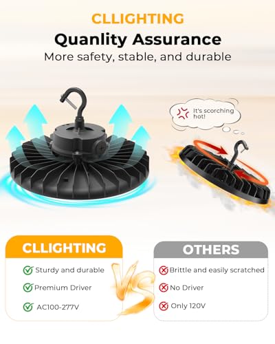 UFO LED High Bay Light, 150W 24,000LM, 1-10V Dimmable, Flicker-Free, 6 Pack - size: Dia. 9.84"-150W