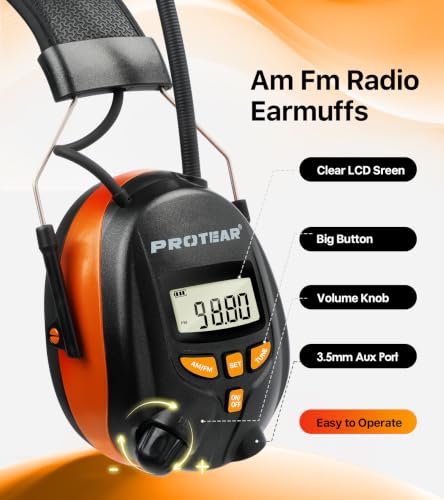 Digital AM/FM Radio Hearing Protection Earmuffs, 25 dB NRR - color: Am Fm Radio + Orange