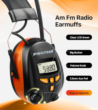 Digital AM/FM Radio Hearing Protection Earmuffs, 25 dB NRR - color: Am Fm Radio + Orange