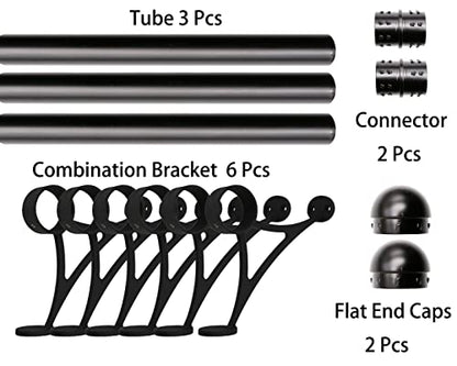 19 ft Stainless Steel Bar Foot Rail Kit, 2" OD 304 Stainless Tubing Set with Combination Brackets, End Caps & Internal Connector, Matte Black Finish Heavy Duty Footrest for Home Bar, Pub & Restaurant - size: 19 ft (76 in x 3), style: Domed End Cap