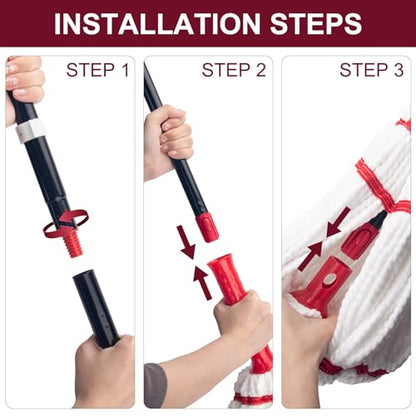 KeFanta Self Wringing Twist Mop, Easy Wringing Mop with 57 " Long Handle - color: Red (1 Handle & 1 Mop Head)