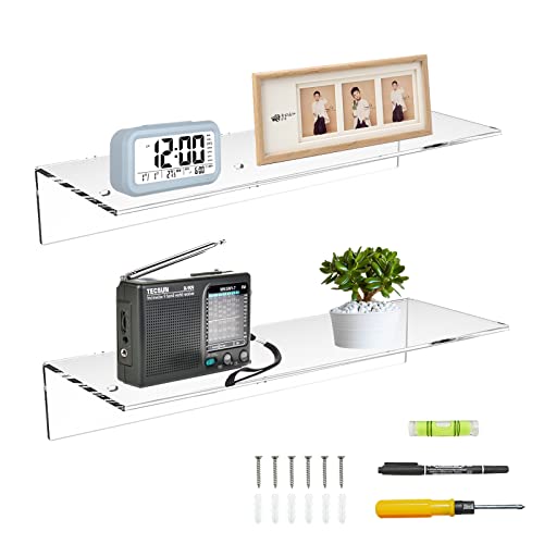 Sezanrpt 17 Inches Acrylic Wall Shelves 2 Pack, Floating Shelf for Wall Mounting, Acrylic Display Ledges for Funko Pop Figures, Home Décor, Living Room, Gaming Room, Plants(17 inch, Clear) - color: Clear, size: 17 Inch